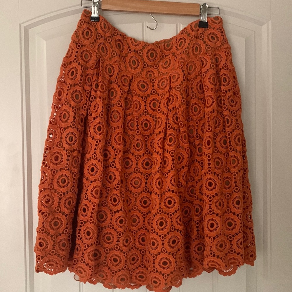 Anthropologie Orange Crochet Lined Skirt